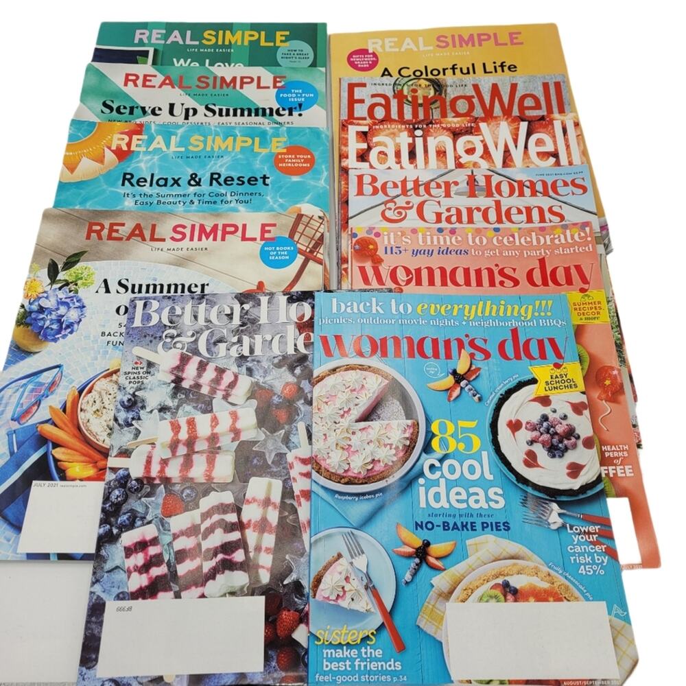 Lot of 11 Summer Theme Magazines: Real Simple, Eating Well, BH&G & Women's Day